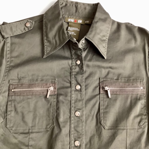 Button Front Olive Green Shirt - Picture 3 of 5